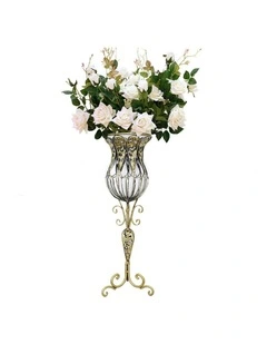SOGA 85cm Clear Glass Floor Vase with 12 White Artificial Flowers
