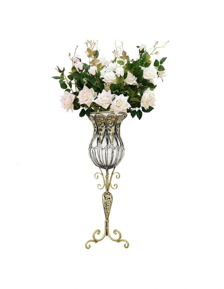 SOGA 85cm Clear Glass Floor Vase with 12 White Artificial Flowers image 1