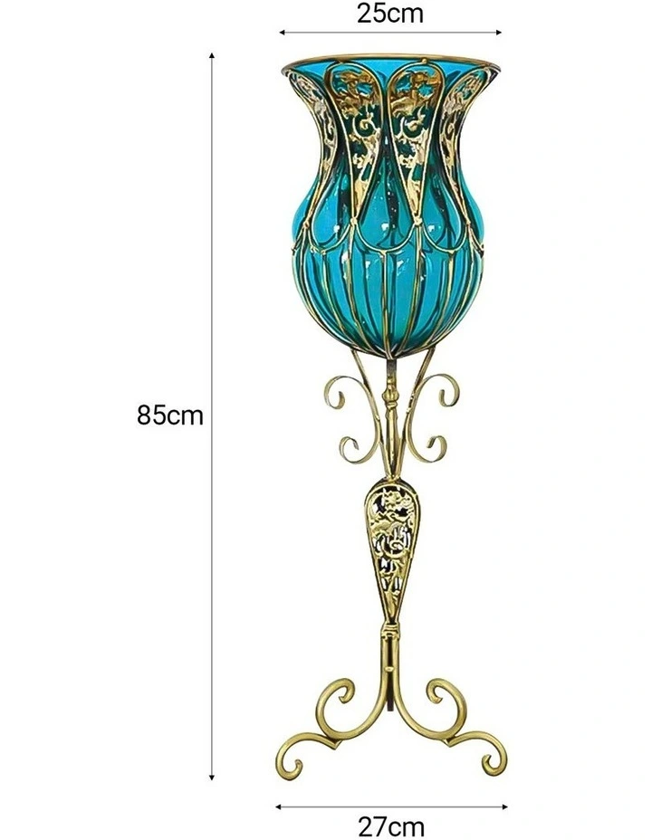 SOGA 85cm Blue Glass Tall Floor Vase and 12pcs Dark Pink Artificial Fake Flower Set image 6