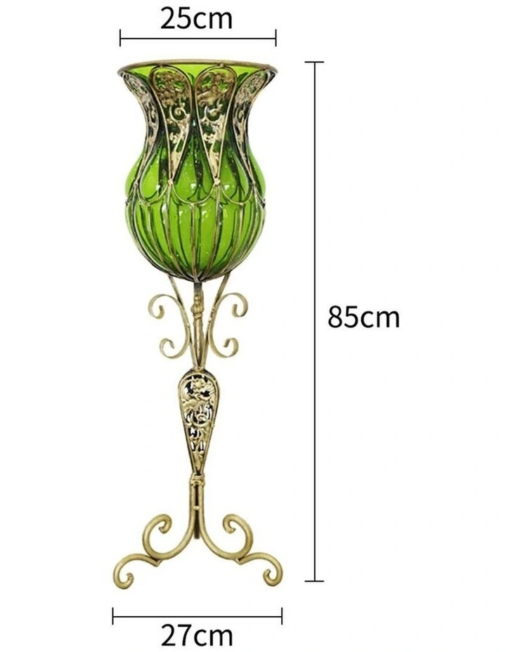 SOGA 85cm Green Glass Floor Vase with 12 Dark Pink Artificial Flowers image 2