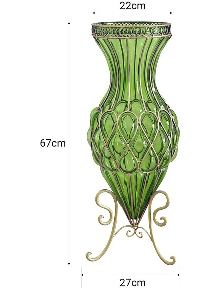 SOGA 67cm Green Glass Tall Floor Vase and 12pcs Dark Pink Artificial Fake Flower Set image 6