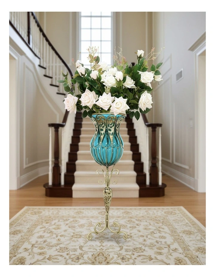SOGA 85cm Blue Glass Tall Floor Vase and 12pcs White Artificial Fake Flower Set image 5
