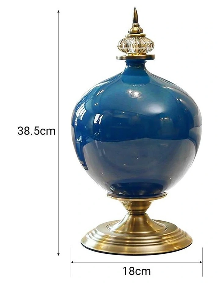 SOGA 2x 38cm Ceramic Oval Flower Vase with Gold Metal Base Dark Blue image 6