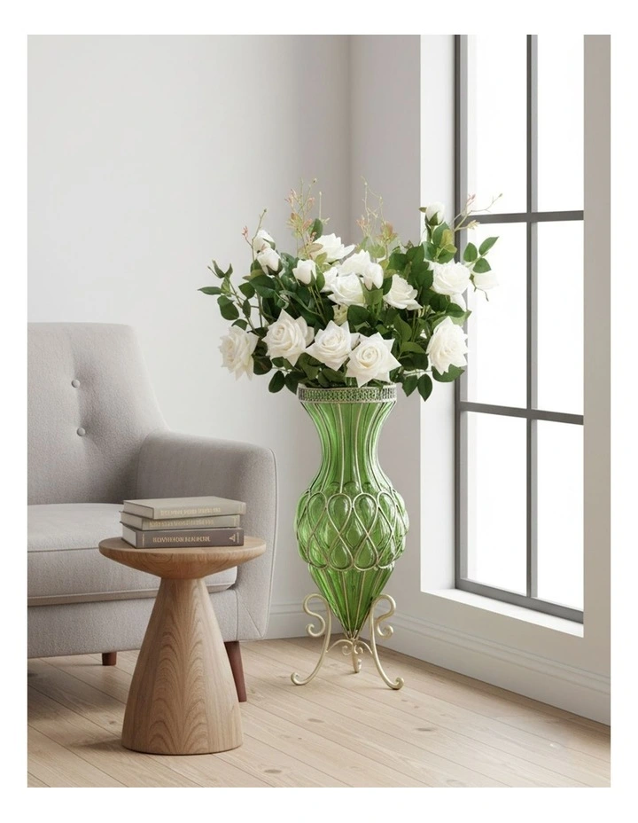 SOGA 67cm Green Glass Tall Floor Vase and 12pcs White Artificial Fake Flower Set image 3