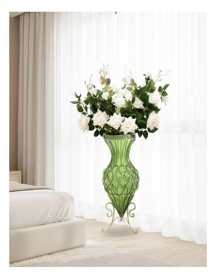 SOGA 67cm Green Glass Tall Floor Vase and 12pcs White Artificial Fake Flower Set image 5