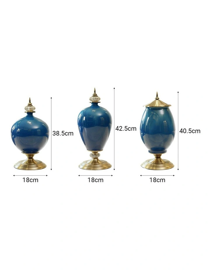 SOGA 3x Ceramic Oval Flower Vase with Blue Flower Set Dark Blue image 6