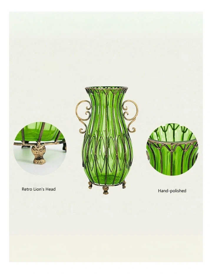 SOGA 51cm Green Glass Tall Floor Vase with 12pcs Artificial Fake Flower Set image 4