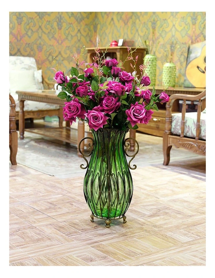 SOGA 51cm Green Glass Tall Floor Vase with 12pcs Artificial Fake Flower Set image 7