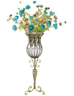 SOGA 85cm Clear Glass Tall Floor Vase with 12pcs Artificial Fake Flower Set