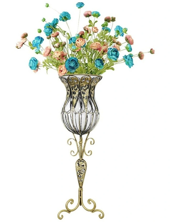 SOGA 85cm Clear Glass Tall Floor Vase with 12pcs Artificial Fake Flower Set image 1