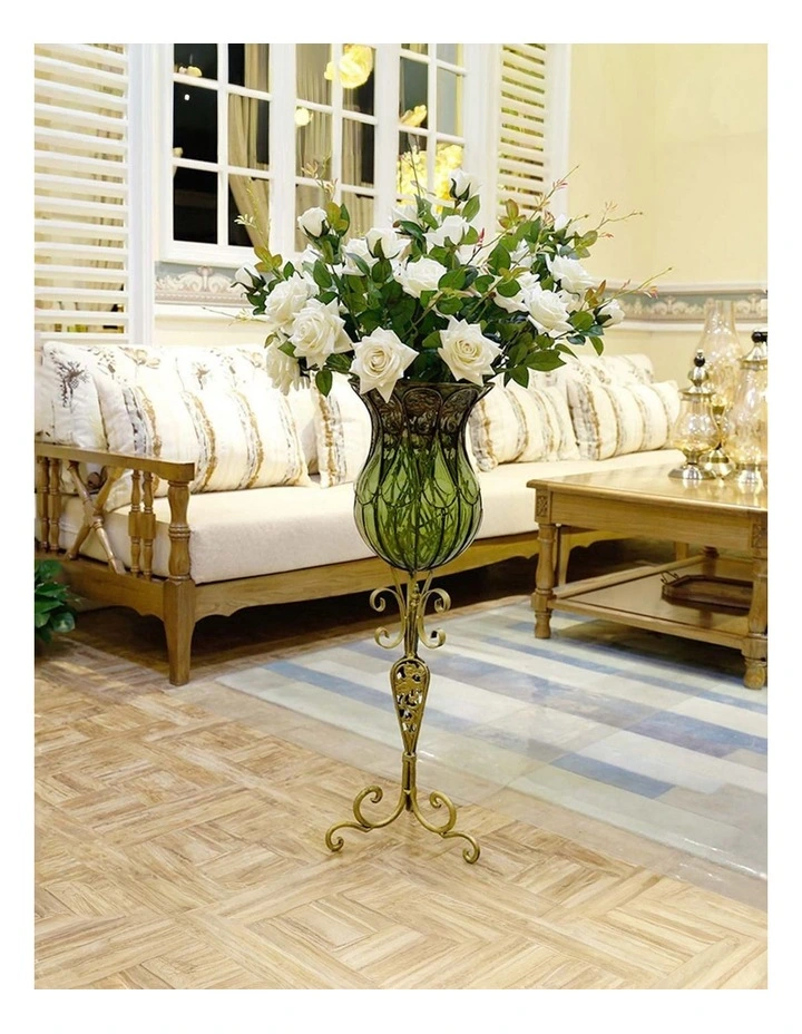 SOGA 85cm Green Glass Tall Floor Vase and 12pcs White Artificial Fake Flower Set image 5