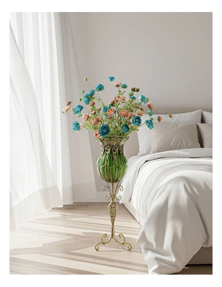 SOGA 85cm Green Glass Tall Floor Vase and 12pcs Blue Artificial Fake Flower Set image 4