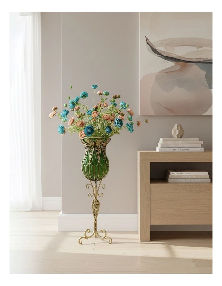 SOGA 85cm Green Glass Tall Floor Vase and 12pcs Blue Artificial Fake Flower Set image 5