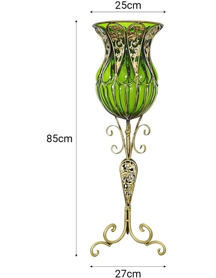 SOGA 85cm Green Glass Tall Floor Vase and 12pcs Blue Artificial Fake Flower Set image 6