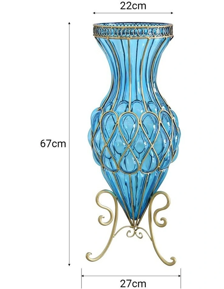 SOGA 67cm Blue Glass Tall Floor Vase and 12pcs White Artificial Fake Flower Set image 6