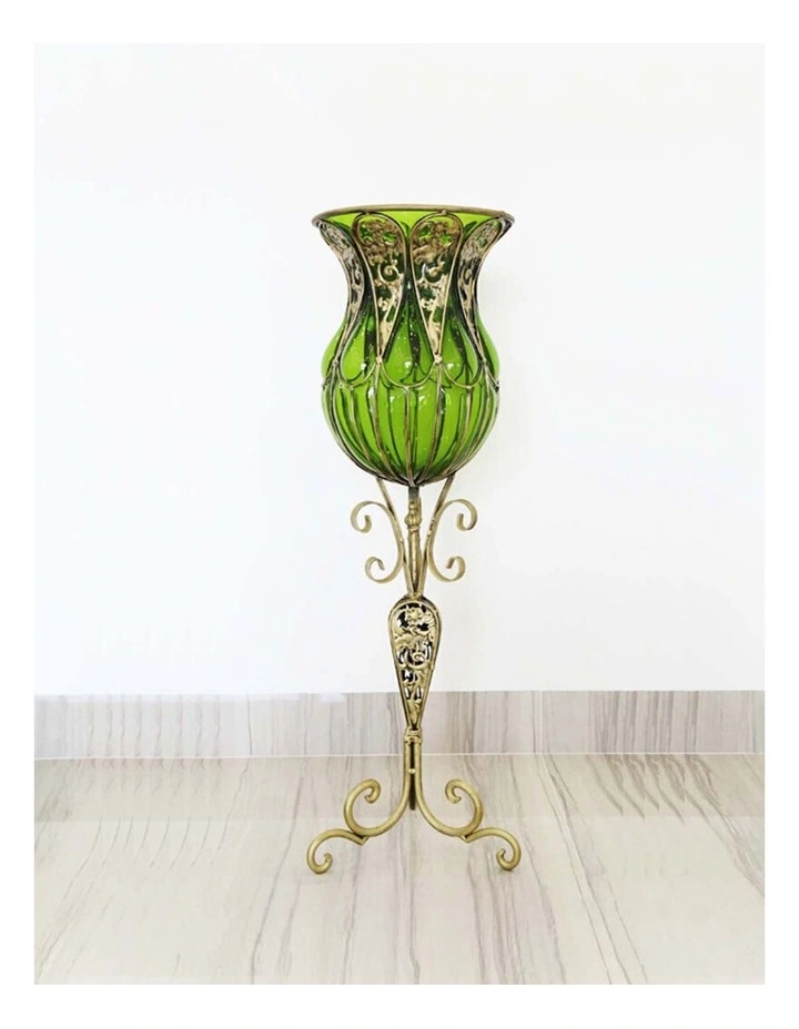 SOGA 85cm Green Glass Tall Floor Vase and 12pcs Pink Artificial Fake Flower Set image 4