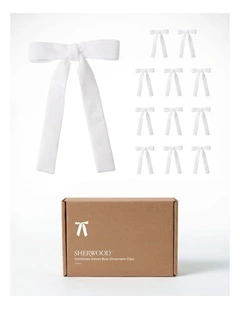 Sherwood Christmas Velvet Ribbon Bow Ornaments (12 Pack) in White