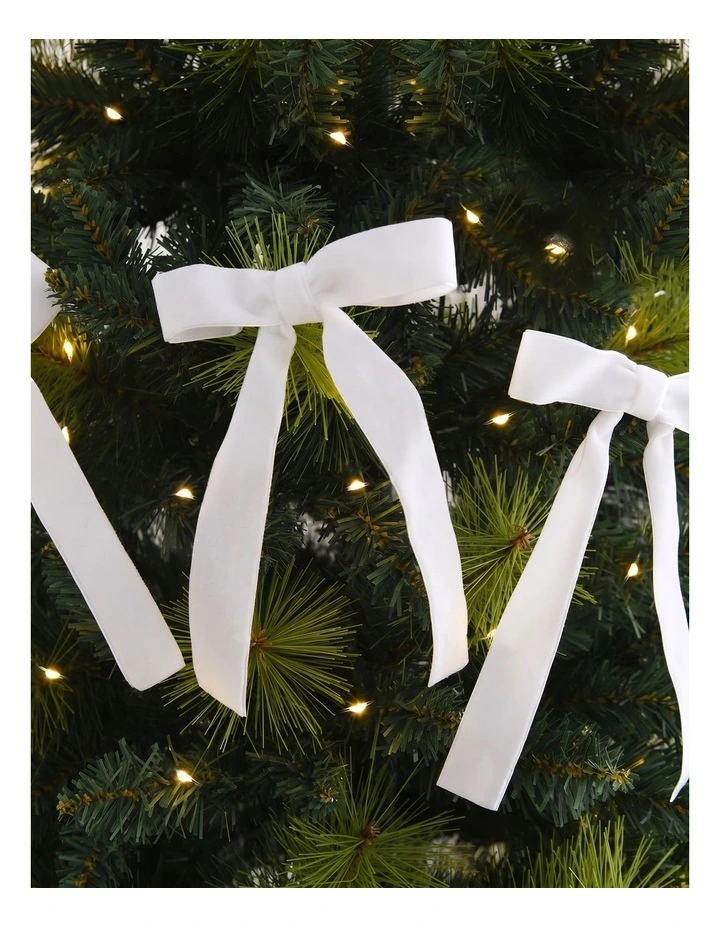 Sherwood Christmas Velvet Ribbon Bow Ornaments (12 Pack) in White image 2