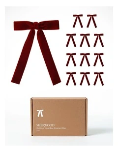 Sherwood Christmas Velvet Ribbon Bow Ornaments (12 Pack) in Red