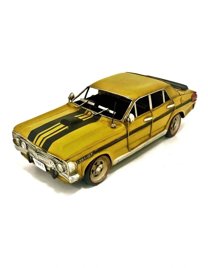 Boyle 30cm Vintage Ford XY GT Car Metal Ornament Standing Home Decor Yellow/BLK image 1
