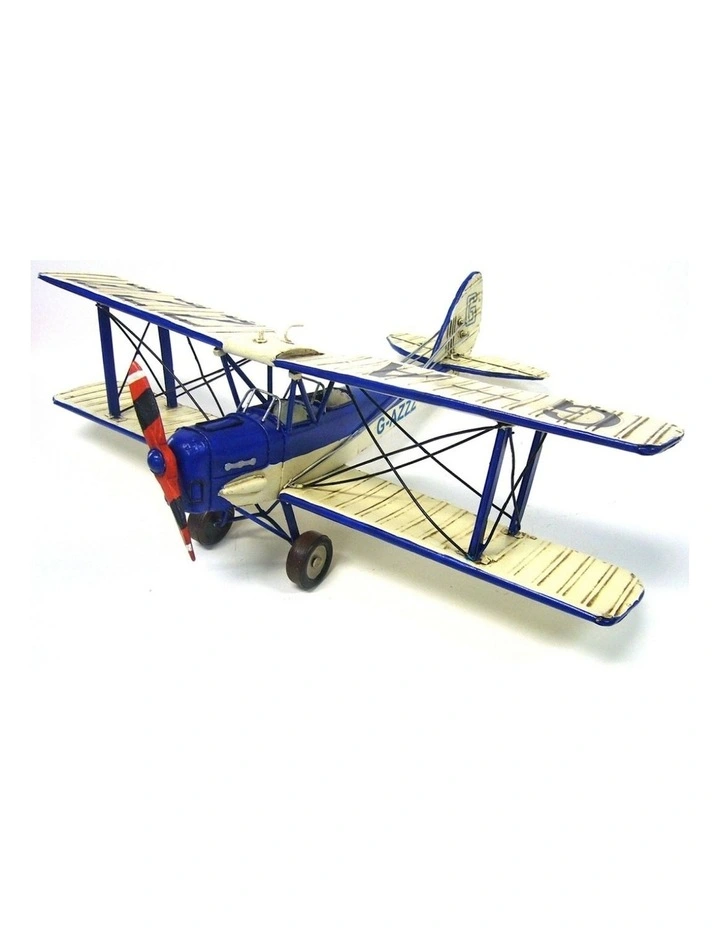 Boyle 50cm Ornament Tiger Moth Plane Metal Standing Vintage Decor Blue/White image 4