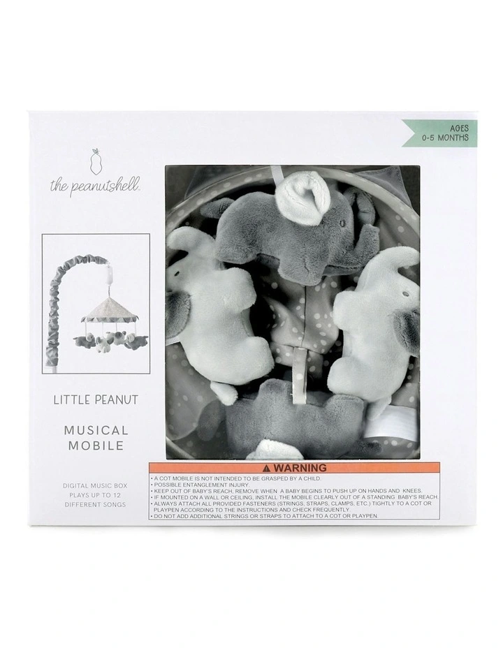 The Peanutshell Little Peanut Grey Elephant Musical Mobile Baby Nursery Decor image 2