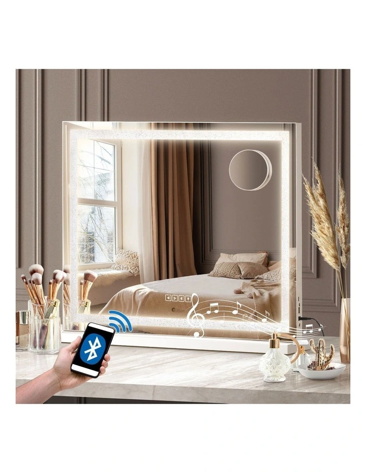 Oikiture Bluetooth Hollywood LED Makeup Mirror 58x49cm Crystal Vanity Mirrors image 4