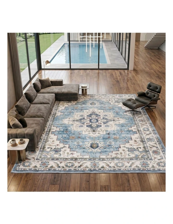 Oikiture Distressed Blue Persian Rug 240X340cm image 4