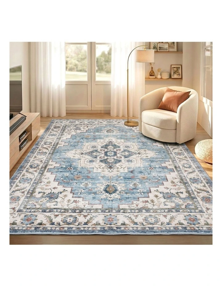 Oikiture Distressed Blue Persian Rug 200X290cm image 4