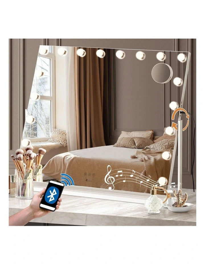 Oikiture LED Hollywood Makeup Mirror Rotatable Mirrors 83x69cm Bluetooth image 4