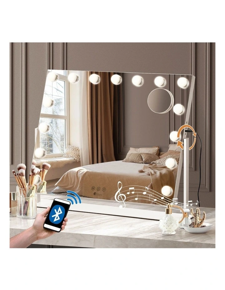 Oikiture LED Makeup Mirror Bluetooth Rotation Hollywood Vanity Mirrors 62x50cm image 4