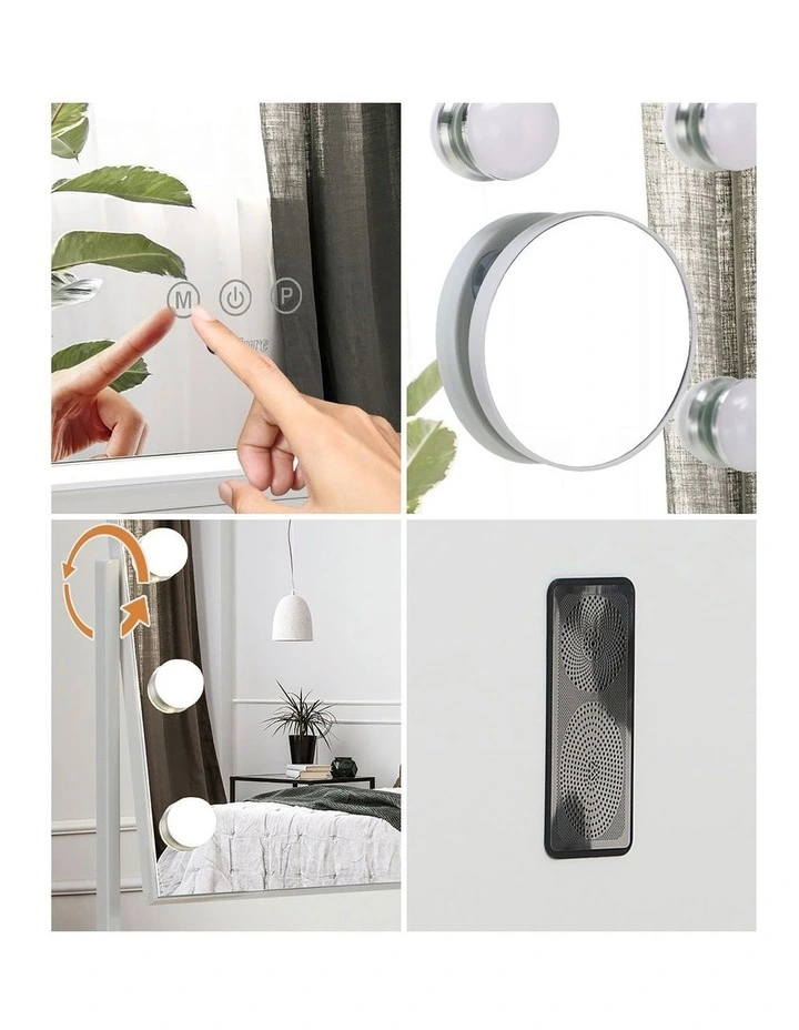 Oikiture LED Makeup Mirror Bluetooth Rotation Hollywood Vanity Mirrors 62x50cm image 6