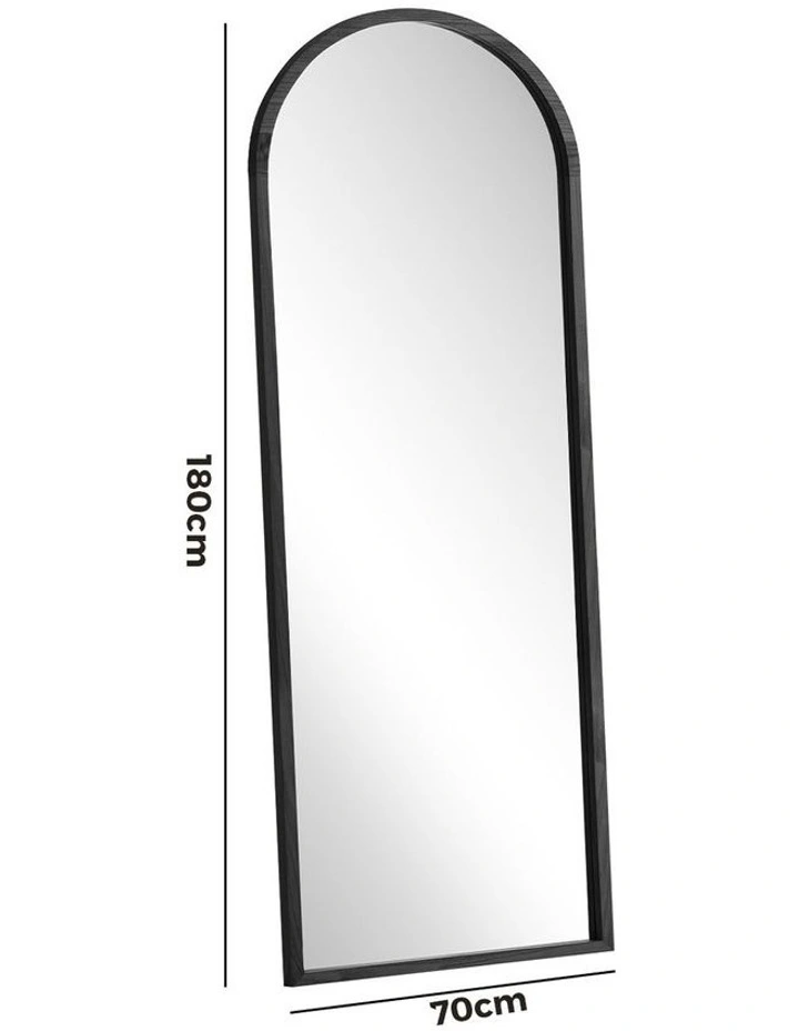 Oikiture Wooden Full Length Mirror 180x70cm Arched Dressing Floor Mirrors Black image 3