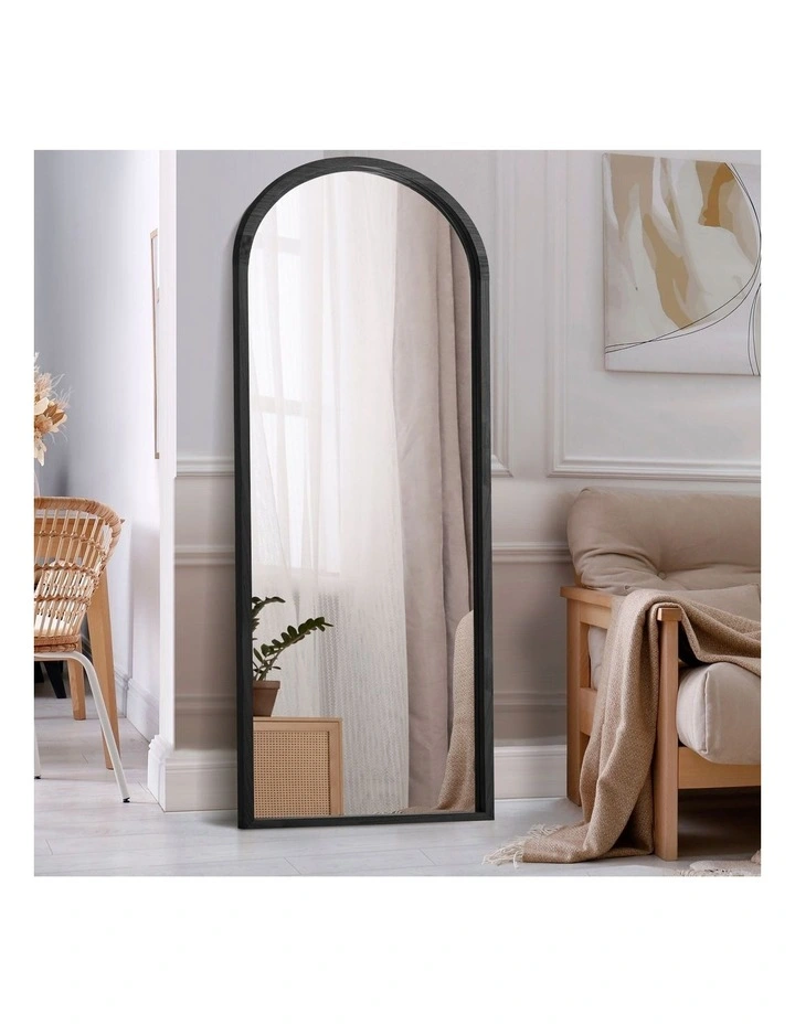Oikiture Wooden Full Length Mirror 180x70cm Arched Dressing Floor Mirrors Black image 4
