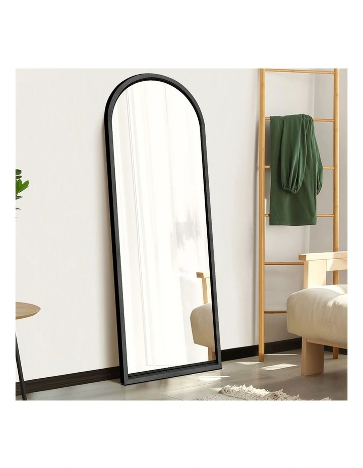 Oikiture Wooden Full Length Mirror 180x70cm Arched Dressing Floor Mirrors Black image 5