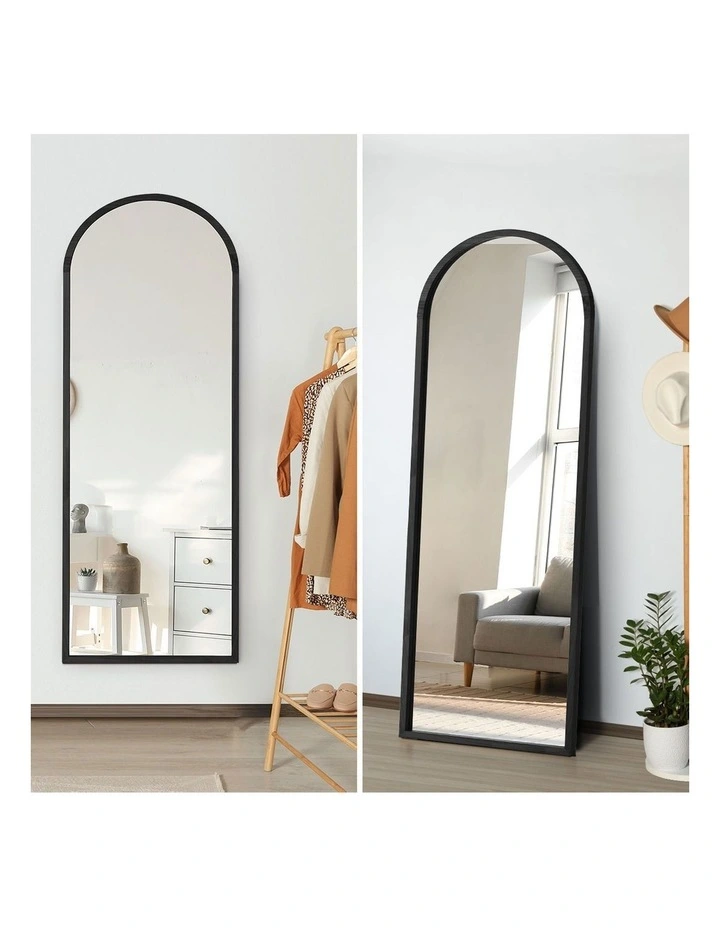 Oikiture Wooden Full Length Mirror 180x70cm Arched Dressing Floor Mirrors Black image 6