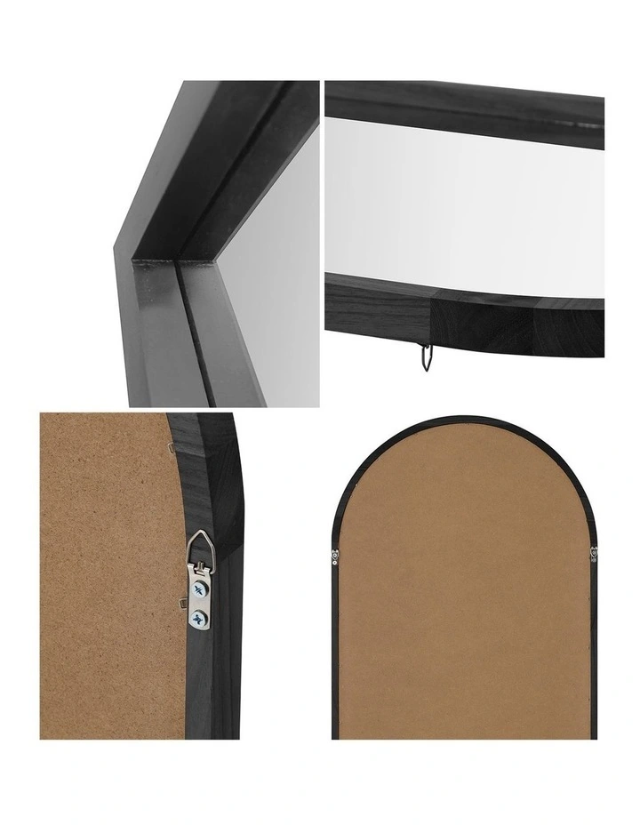 Oikiture Wooden Full Length Mirror 180x70cm Arched Dressing Floor Mirrors Black image 7