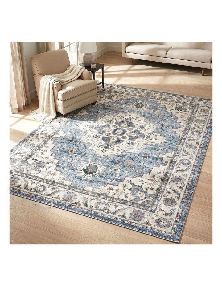 Oikiture Distressed Blue Persian Rug 160X230cm image 4