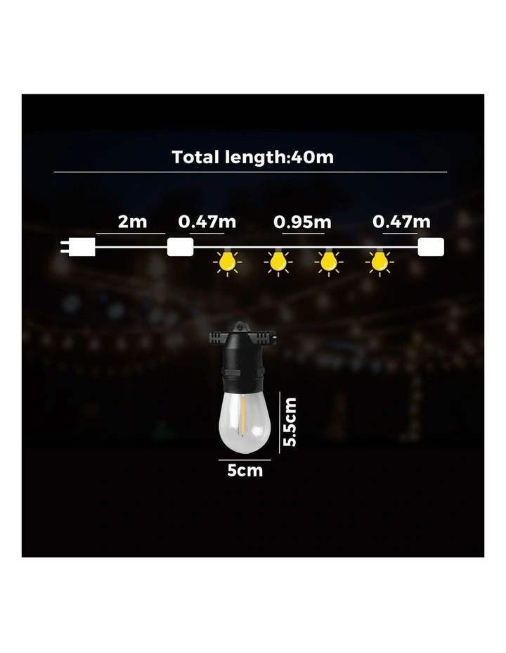 Mazam 40M LED Festoon String Lights Christmas Wedding Party Outdoor Waterproof image 3