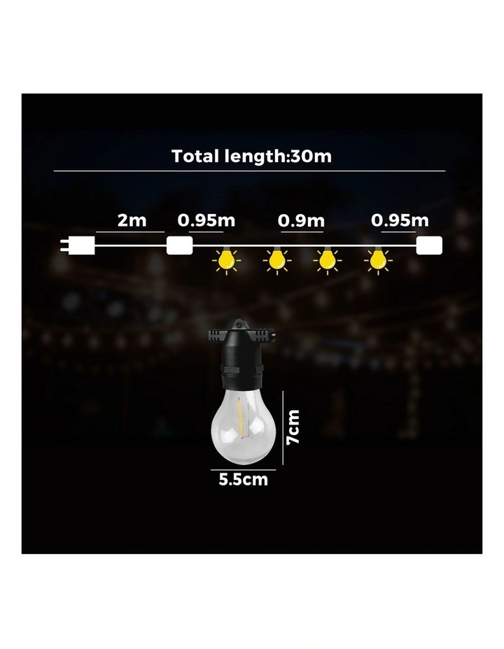 Mazam 30M Festoon String Lights LED Christmas Waterproof Wedding Party Outdoor image 3