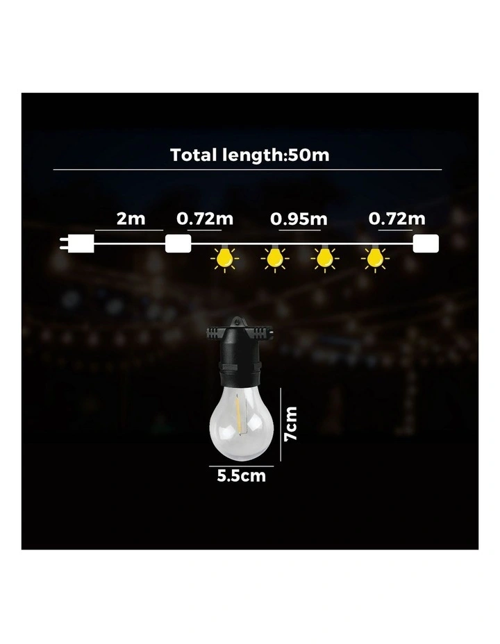 Mazam 50M Festoon String Lights LED Christmas Waterproof Wedding Party Outdoor image 3
