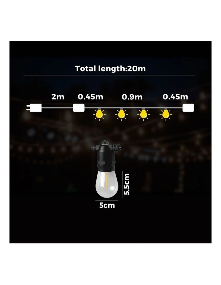 Mazam 20M LED Festoon String Lights Christmas Wedding Party Outdoor Waterproof image 3