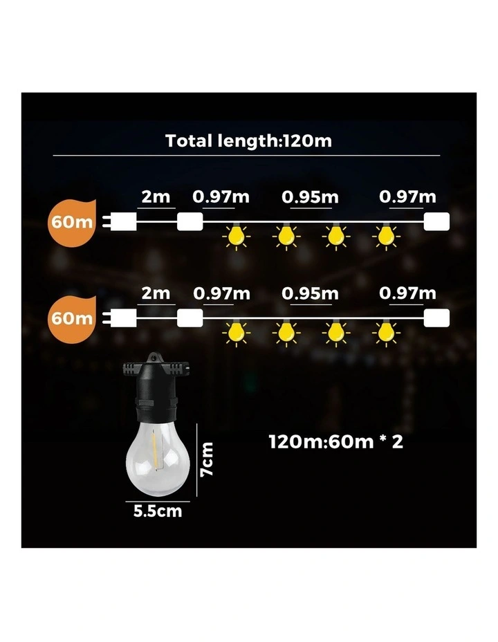 Mazam 120M Festoon String Lights LED Christmas Waterproof Wedding Party Outdoor image 3