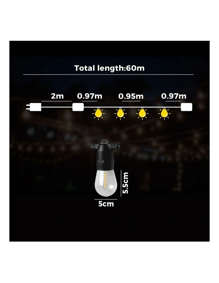 Mazam 60M LED Festoon String Lights Christmas Wedding Party Outdoor Waterproof image 3