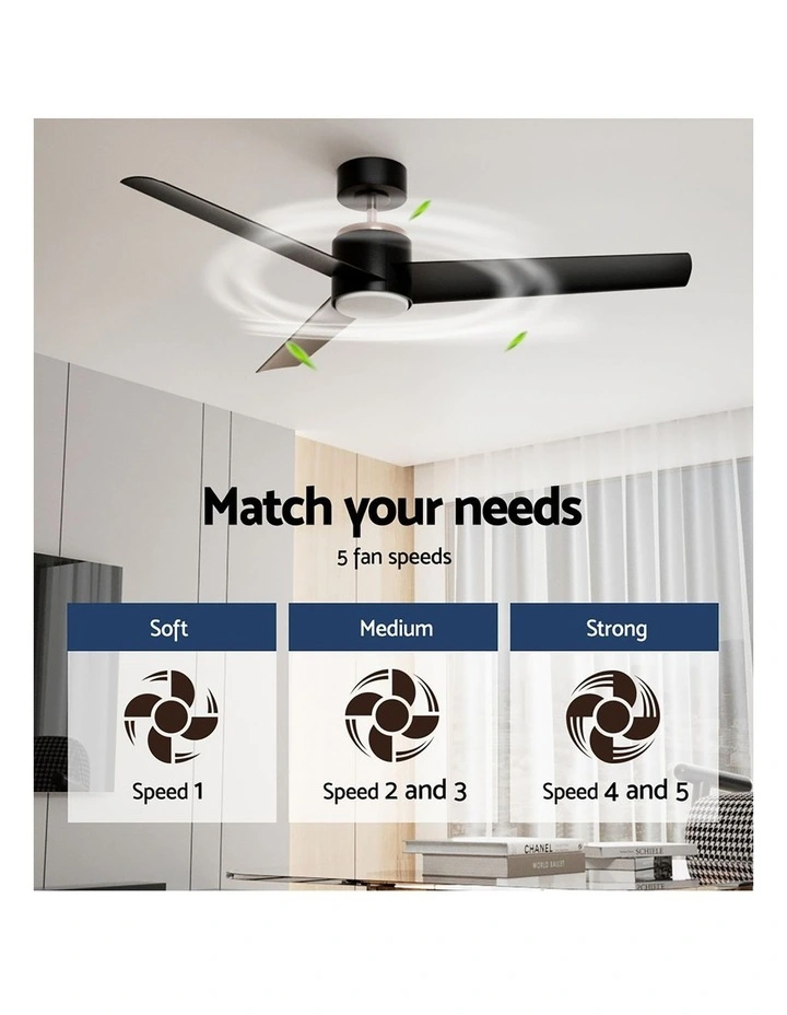 Devanti 52'' Ceiling Fan DC Motor w/Light w/Remote - Black image 5