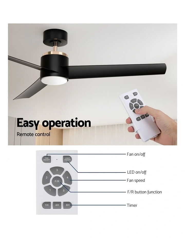 Devanti 52'' Ceiling Fan DC Motor w/Light w/Remote - Black image 6