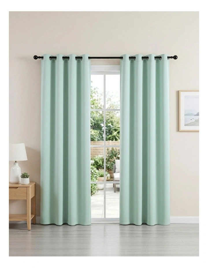 Artiss Blockout Curtains 2X 132x213cm Thermal Insulated Eyelet Drapes Green image 3