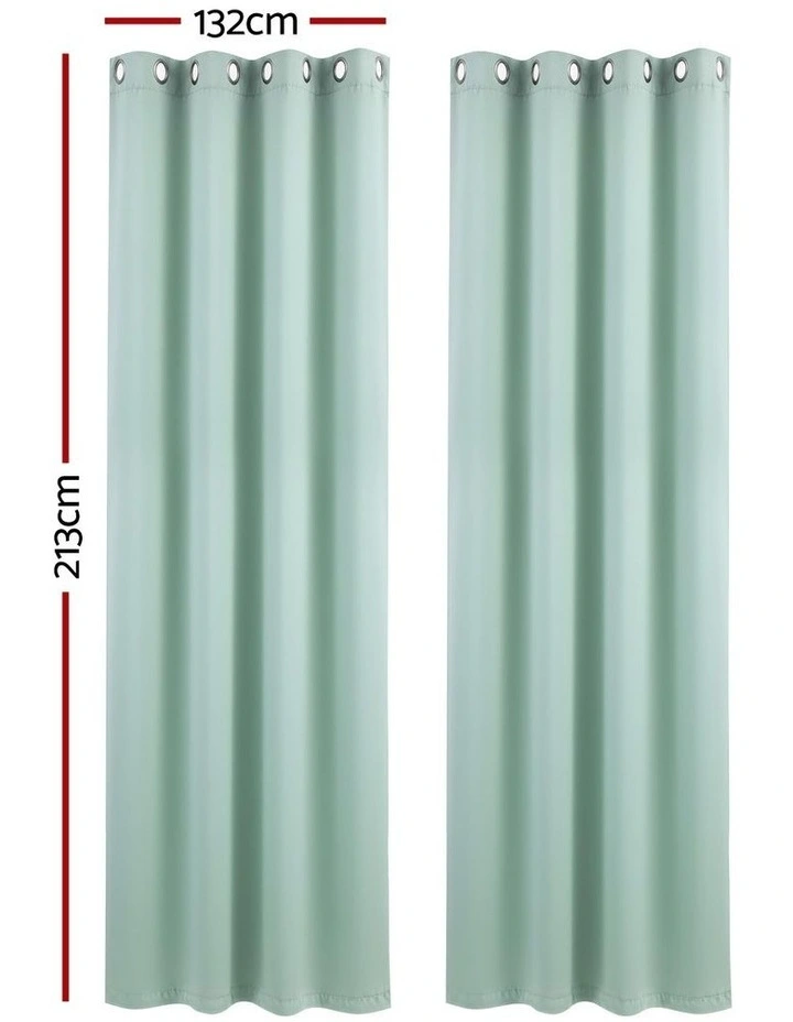 Artiss Blockout Curtains 2X 132x213cm Thermal Insulated Eyelet Drapes Green image 4