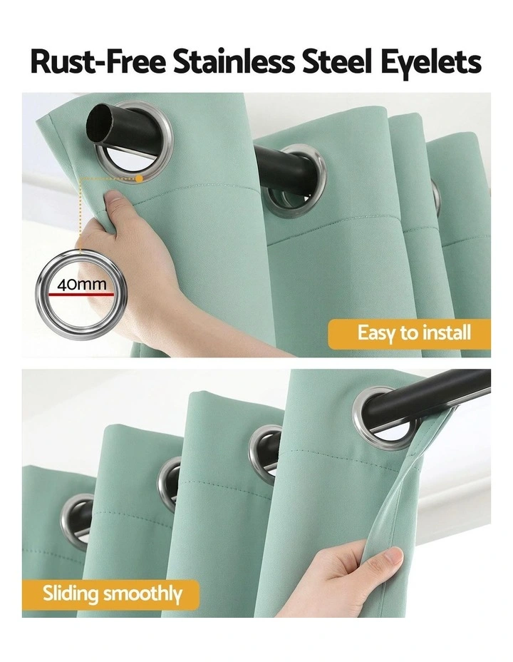 Artiss Blockout Curtains 2X 132x213cm Thermal Insulated Eyelet Drapes Green image 6