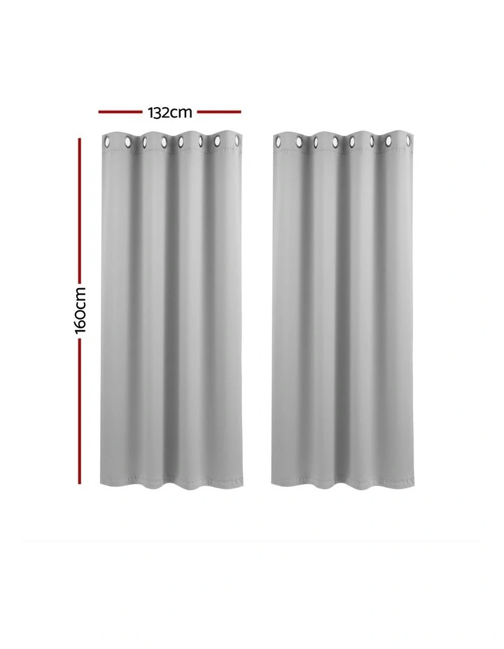 Artiss Blockout Curtains 2X 132x160cm Thermal Insulated Eyelet Drapes Grey image 4